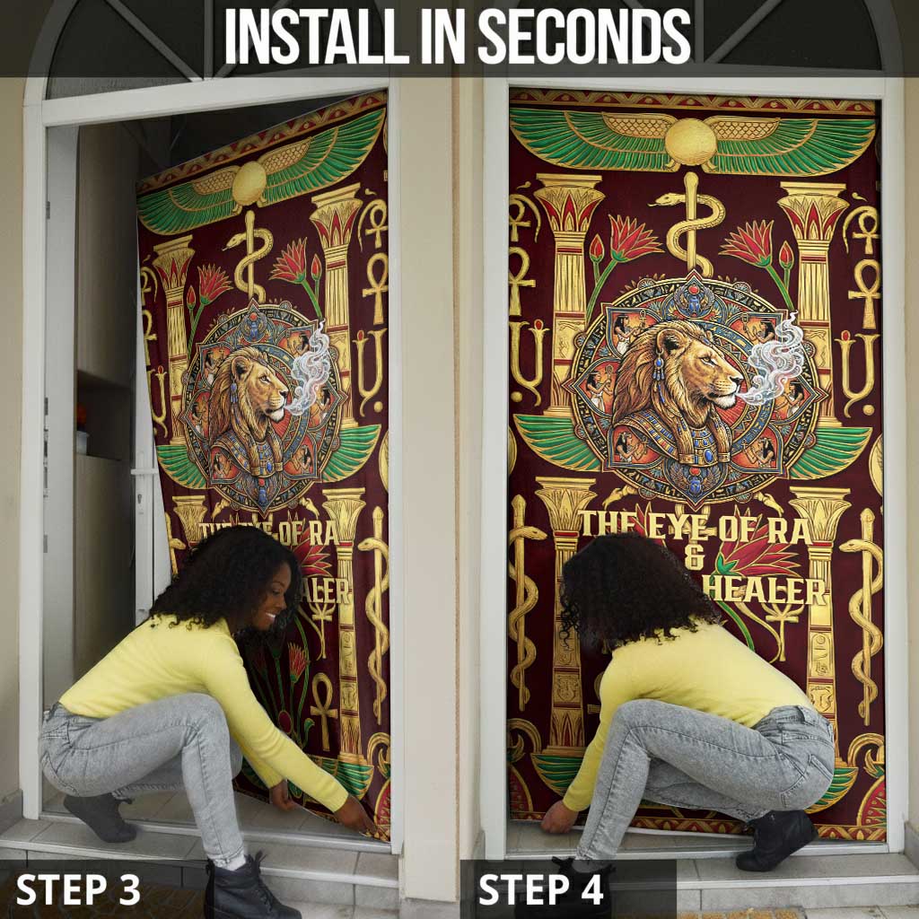 Sekhmet Door Cover with Eye of Ra and Sacred Lion Symbol in Egyptian Healer