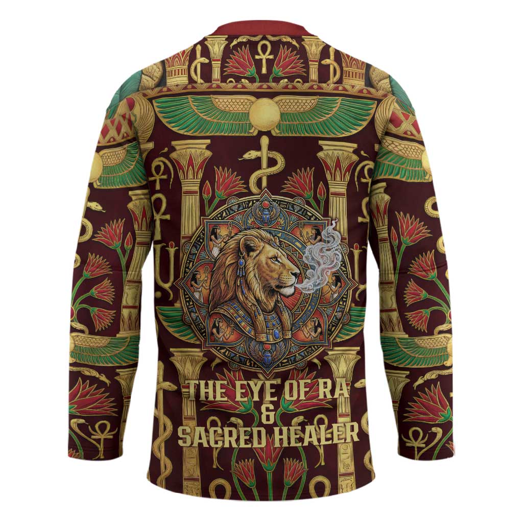 Sekhmet Hockey Jersey with Eye of Ra and Sacred Lion Symbol in Egyptian Healer