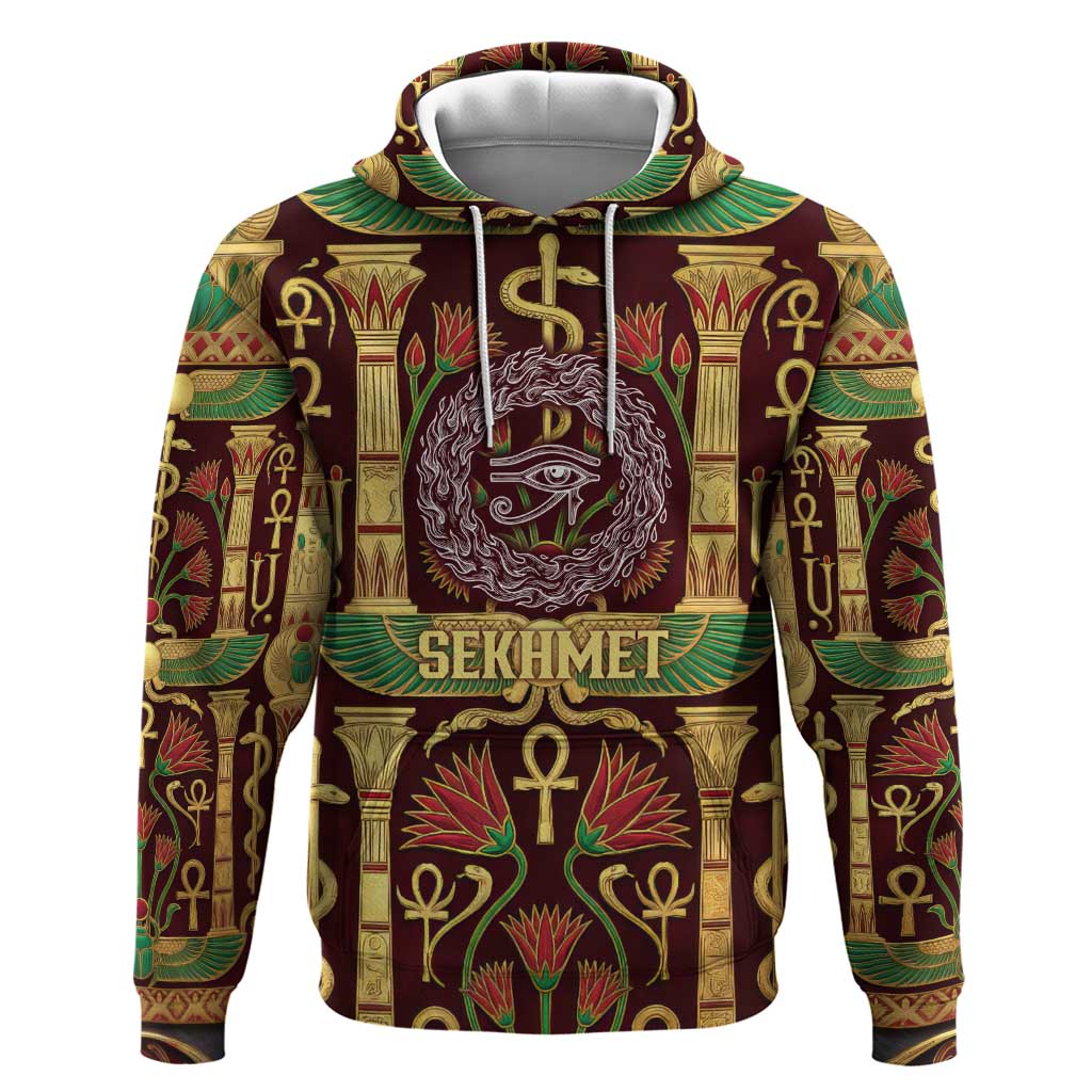 Sekhmet Hoodie with Eye of Ra and Sacred Lion Symbol in Egyptian Healer