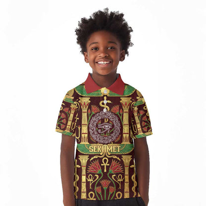 Sekhmet Kid Polo Shirt with Eye of Ra and Sacred Lion Symbol in Egyptian Healer