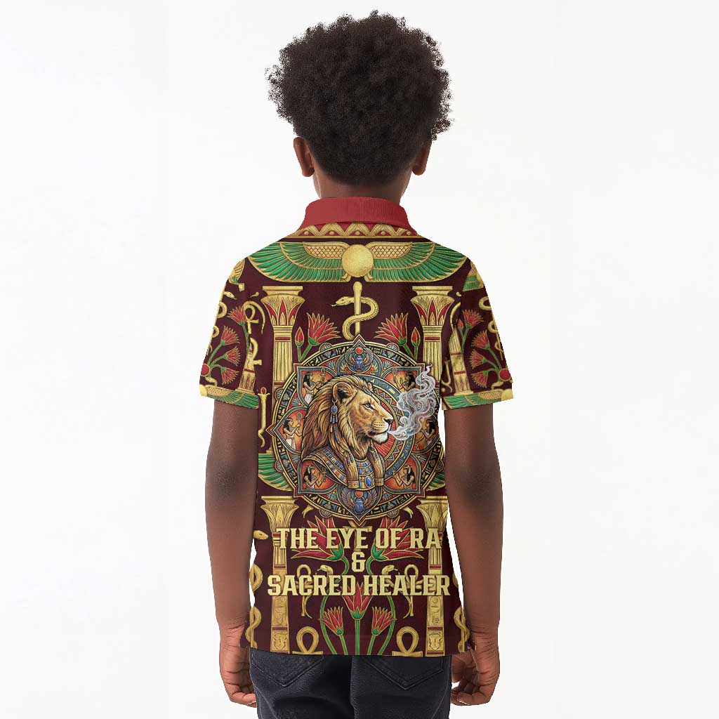 Sekhmet Kid Polo Shirt with Eye of Ra and Sacred Lion Symbol in Egyptian Healer