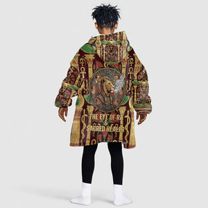 Sekhmet Kid Wearable Blanket Hoodie with Eye of Ra and Sacred Lion Symbol in Egyptian Healer
