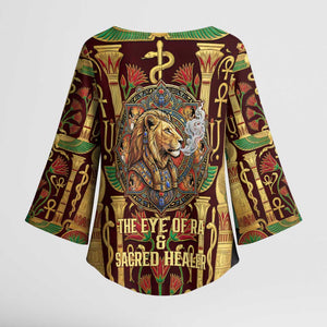 Sekhmet Kimono Sleeve Blouse with Eye of Ra and Sacred Lion Symbol in Egyptian Healer