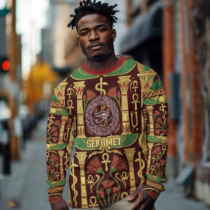 Sekhmet Long Sleeve Shirt with Eye of Ra and Sacred Lion Symbol in Egyptian Healer