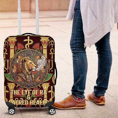 Sekhmet Luggage Cover with Eye of Ra and Sacred Lion Symbol in Egyptian Healer