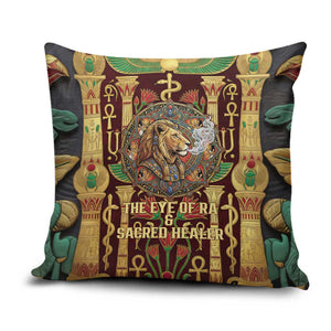 Sekhmet Pillow Cover with Eye of Ra and Sacred Lion Symbol in Egyptian Healer