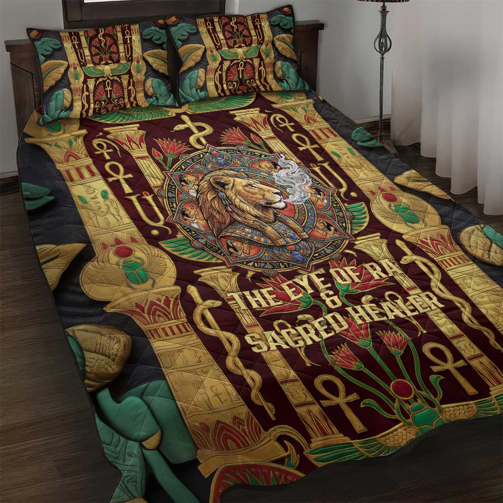 Sekhmet Quilt Bed Set with Eye of Ra and Sacred Lion Symbol in Egyptian Healer