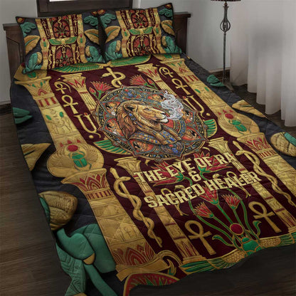 Sekhmet Quilt Bed Set with Eye of Ra and Sacred Lion Symbol in Egyptian Healer