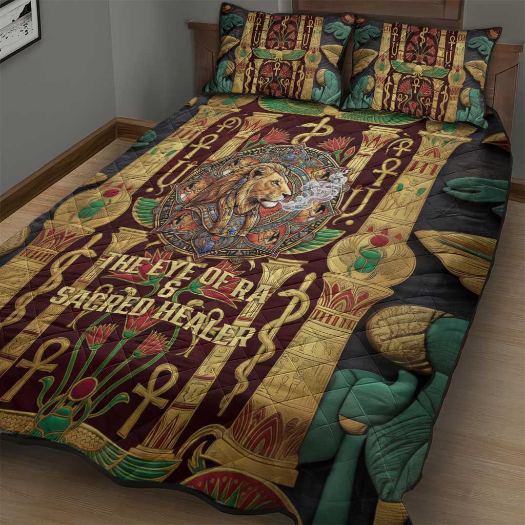 Sekhmet Quilt Bed Set with Eye of Ra and Sacred Lion Symbol in Egyptian Healer