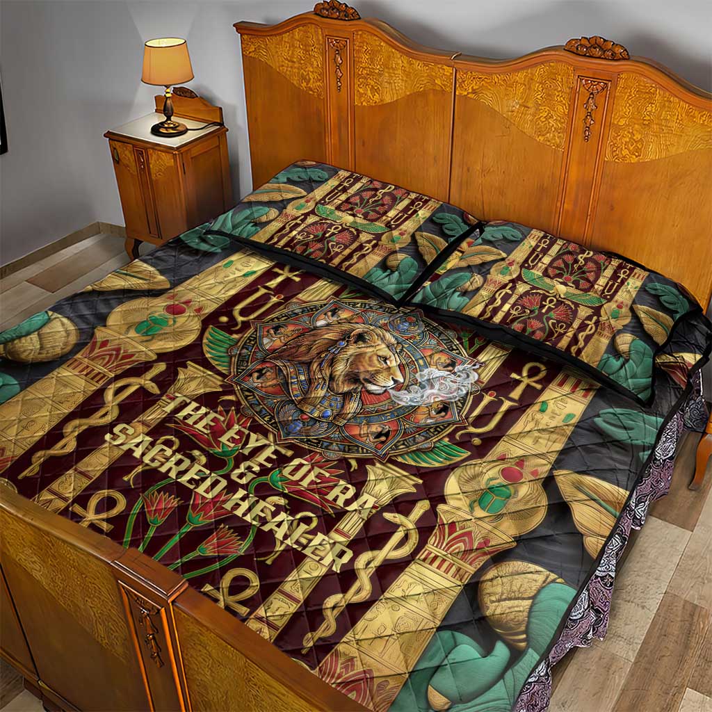 Sekhmet Quilt Bed Set with Eye of Ra and Sacred Lion Symbol in Egyptian Healer