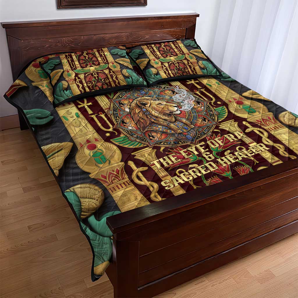 Sekhmet Quilt Bed Set with Eye of Ra and Sacred Lion Symbol in Egyptian Healer