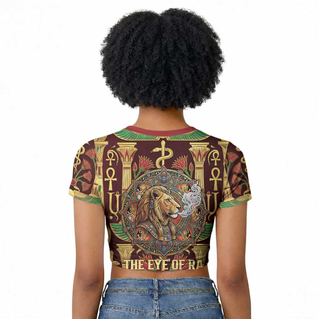 Sekhmet Raglan Cropped T shirt with Eye of Ra and Sacred Lion Symbol in Egyptian Healer