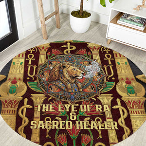 Sekhmet Round Carpet with Eye of Ra and Sacred Lion Symbol in Egyptian Healer