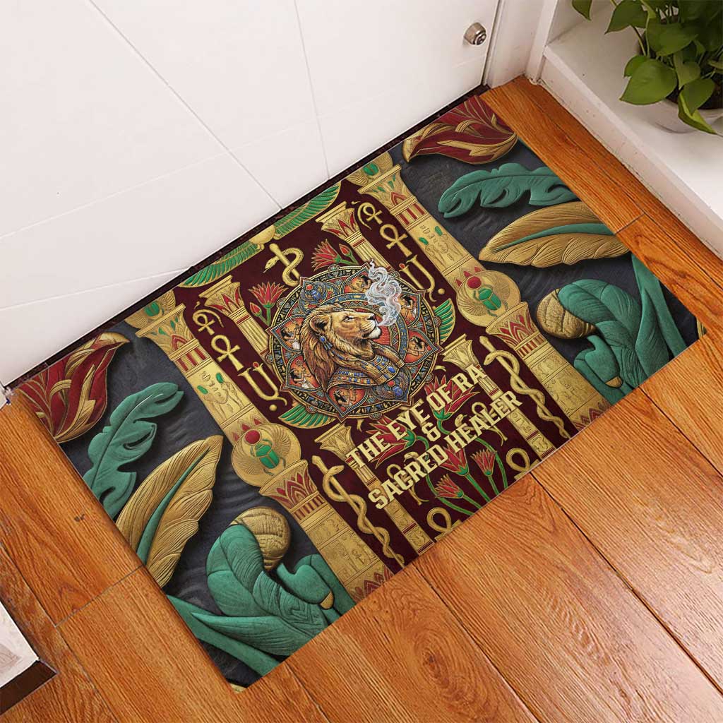 Sekhmet Rubber Doormat with Eye of Ra and Sacred Lion Symbol in Egyptian Healer