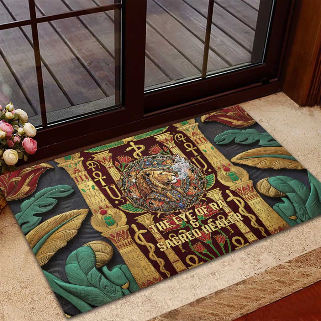 Sekhmet Rubber Doormat with Eye of Ra and Sacred Lion Symbol in Egyptian Healer