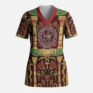 Sekhmet Scrub Top with Eye of Ra and Sacred Lion Symbol in Egyptian Healer