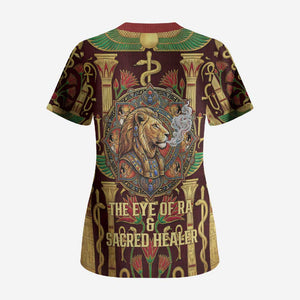 Sekhmet Scrub Top with Eye of Ra and Sacred Lion Symbol in Egyptian Healer