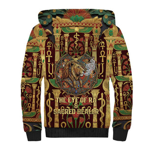 Sekhmet Sherpa Hoodie with Eye of Ra and Sacred Lion Symbol in Egyptian Healer