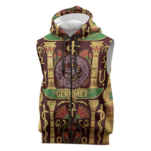 Sekhmet Sleeveless Zip Hoodie with Eye of Ra and Sacred Lion Symbol in Egyptian Healer