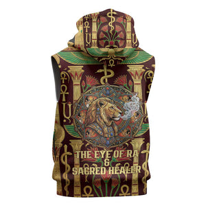 Sekhmet Sleeveless Zip Hoodie with Eye of Ra and Sacred Lion Symbol in Egyptian Healer