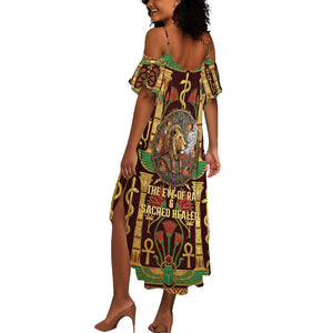 Sekhmet Summer Maxi Dress with Eye of Ra and Sacred Lion Symbol in Egyptian Healer