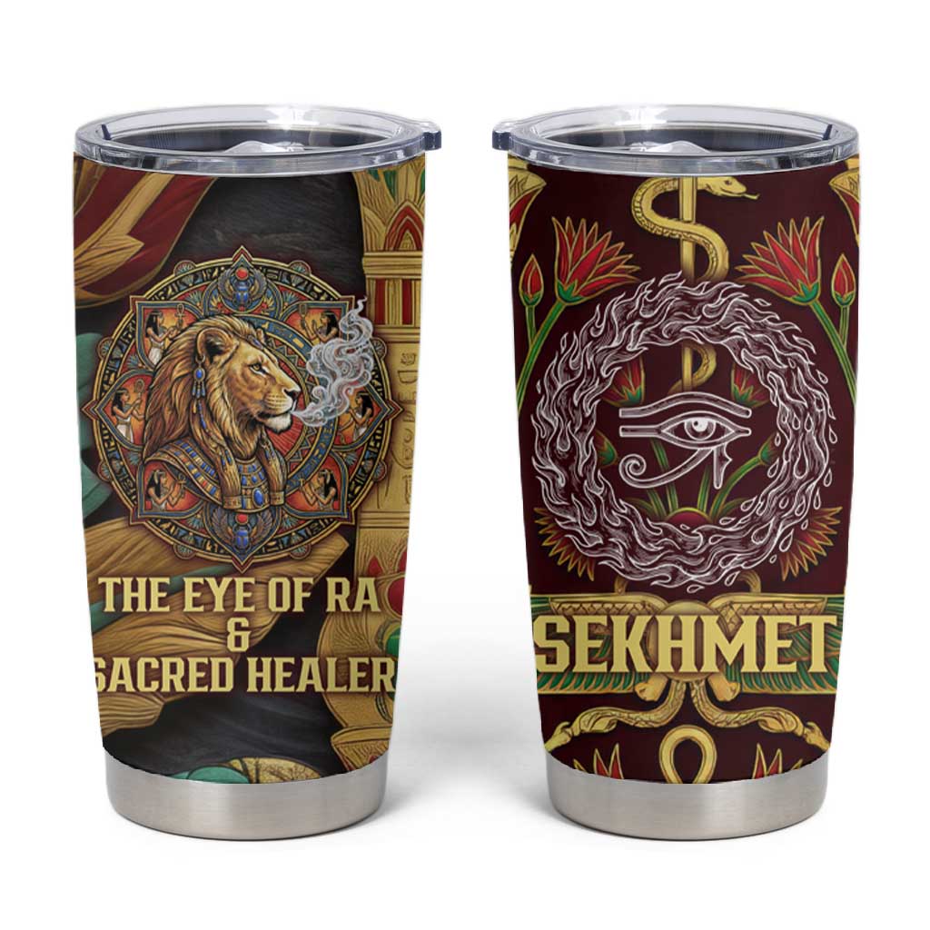 Sekhmet Tumbler Cup with Eye of Ra and Sacred Lion Symbol in Egyptian Healer