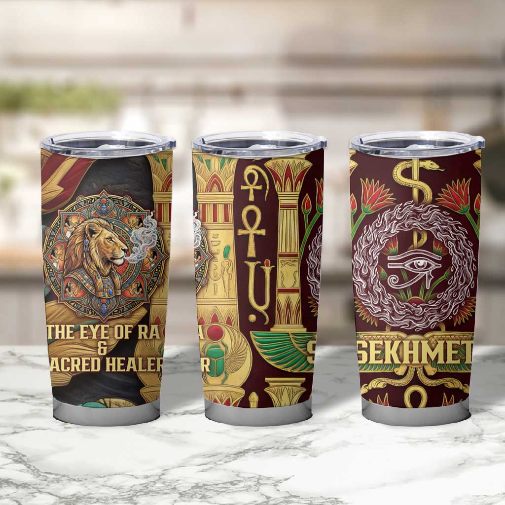 Sekhmet Tumbler Cup with Eye of Ra and Sacred Lion Symbol in Egyptian Healer