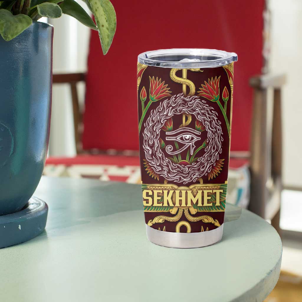 Sekhmet Tumbler Cup with Eye of Ra and Sacred Lion Symbol in Egyptian Healer