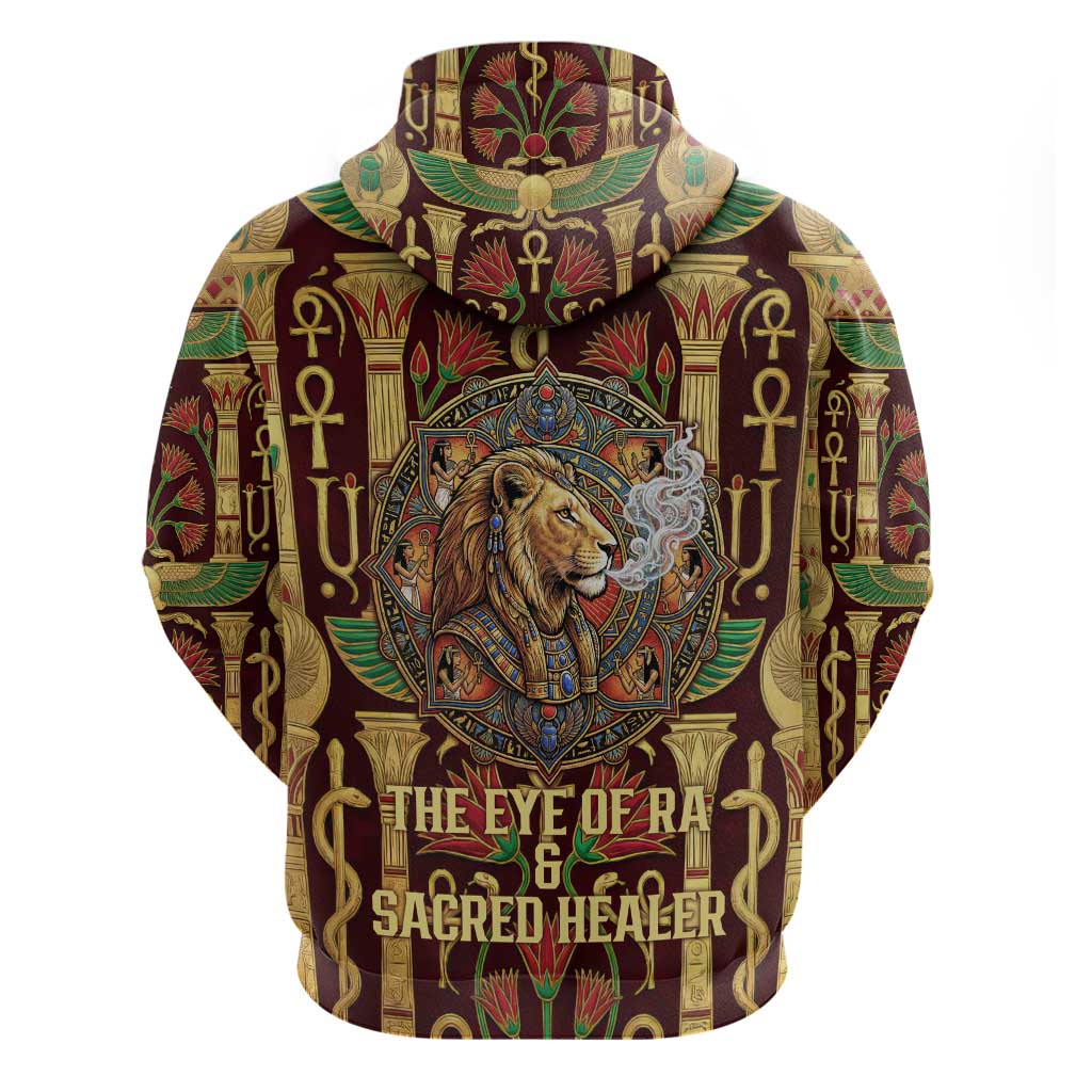 Sekhmet Zip Hoodie with Eye of Ra and Sacred Lion Symbol in Egyptian Healer