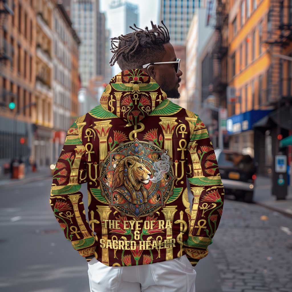Sekhmet Zip Hoodie with Eye of Ra and Sacred Lion Symbol in Egyptian Healer