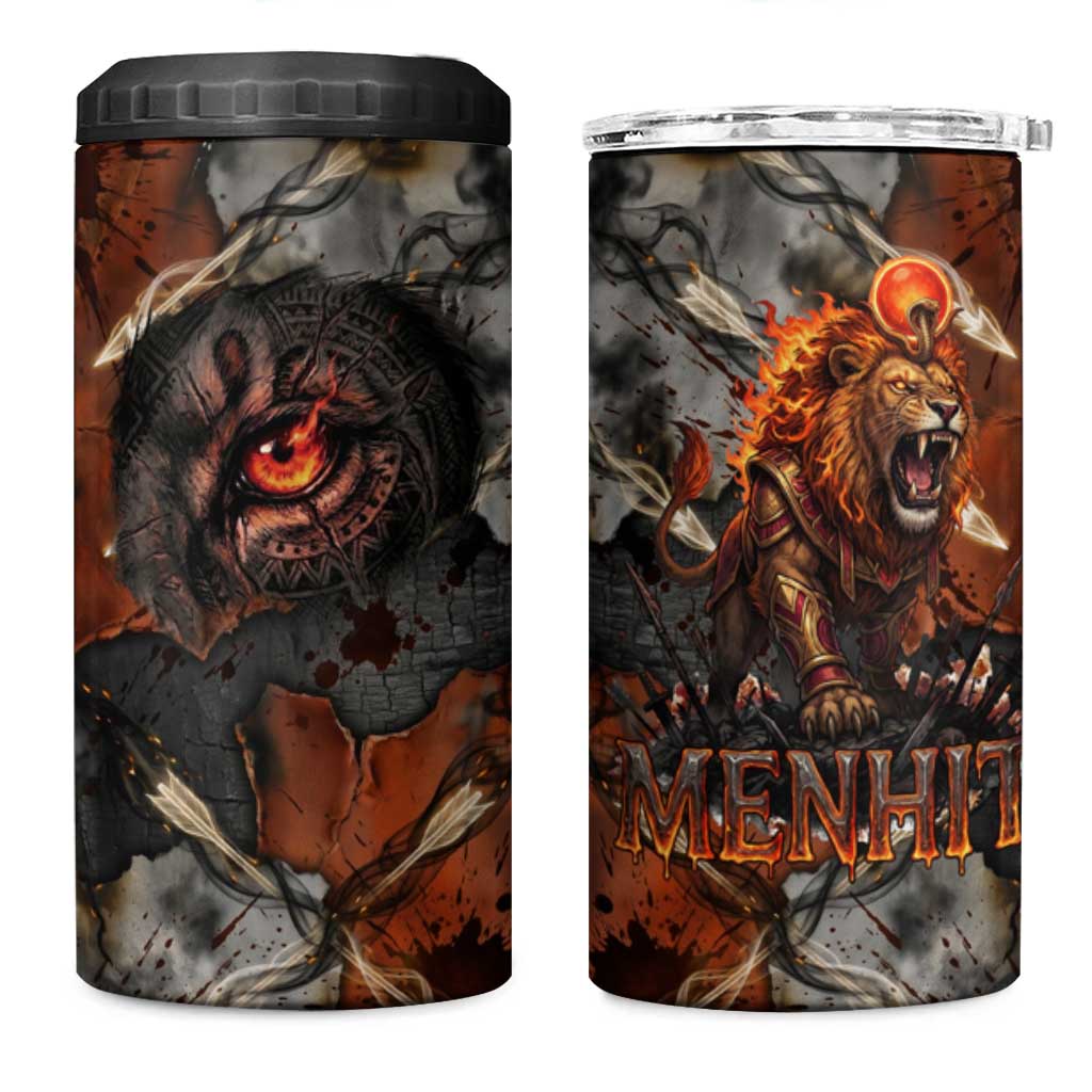 Menhit Egyptian 4 in 1 Can Cooler Tumbler Warrior Goddess Fiery Lion Eye Arrows and Blood Battle