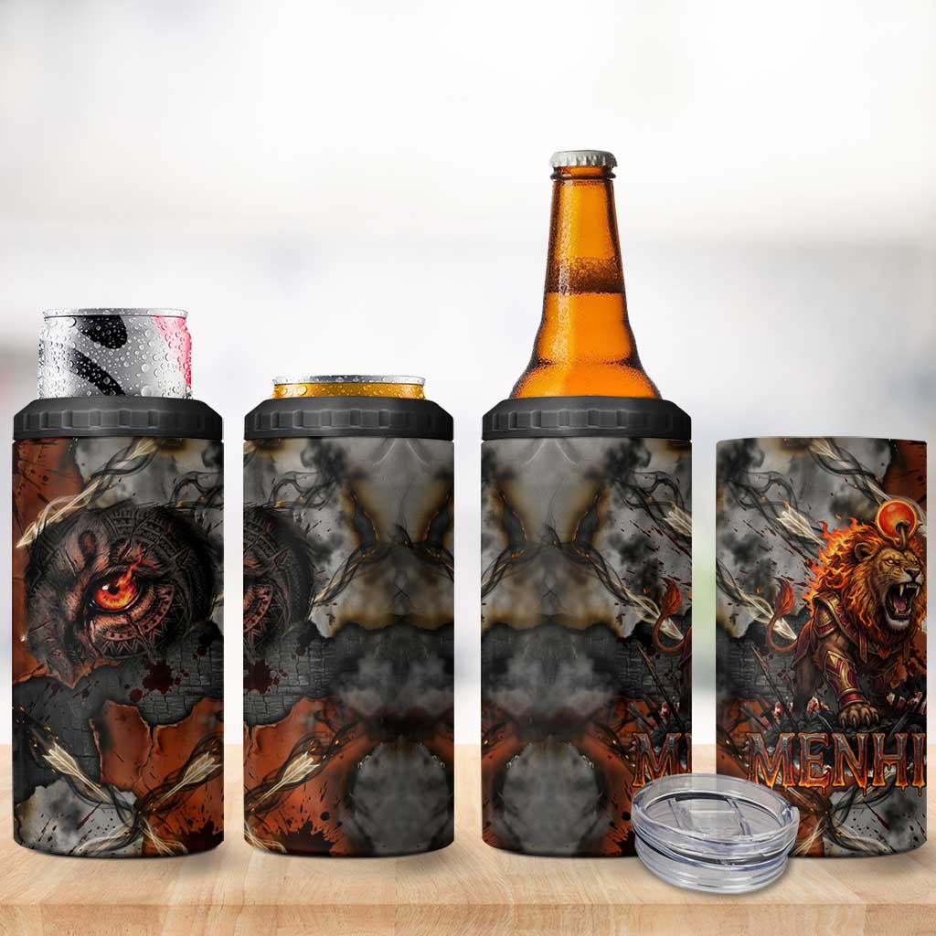 Menhit Egyptian 4 in 1 Can Cooler Tumbler Warrior Goddess Fiery Lion Eye Arrows and Blood Battle