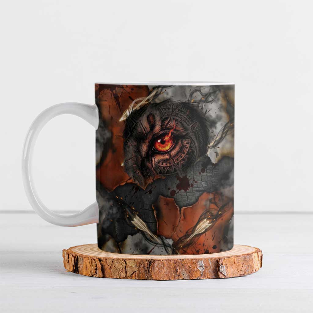 Menhit Egyptian Ceramic Mug Warrior Goddess Fiery Lion Eye Arrows and Blood Battle
