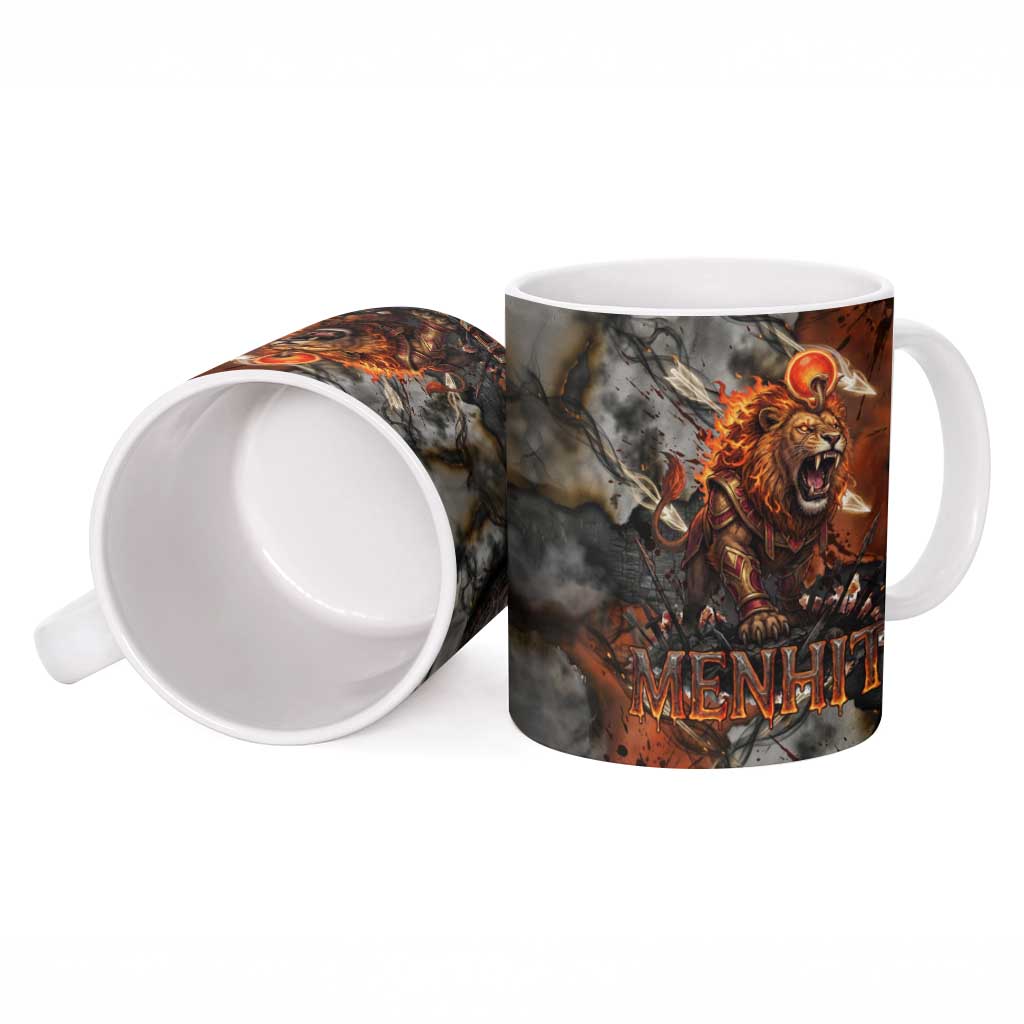 Menhit Egyptian Ceramic Mug Warrior Goddess Fiery Lion Eye Arrows and Blood Battle