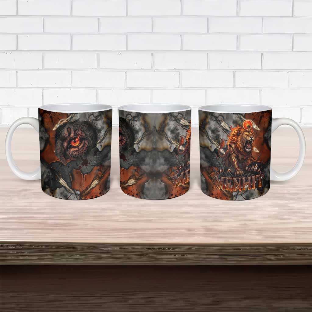 Menhit Egyptian Ceramic Mug Warrior Goddess Fiery Lion Eye Arrows and Blood Battle