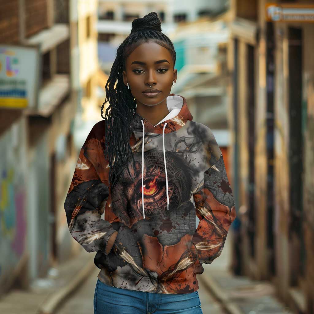 Menhit Egyptian Hoodie Warrior Goddess Fiery Lion Eye Arrows and Blood Battle