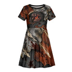 Menhit Egyptian Kid Short Sleeve Dress Warrior Goddess Fiery Lion Eye Arrows and Blood Battle
