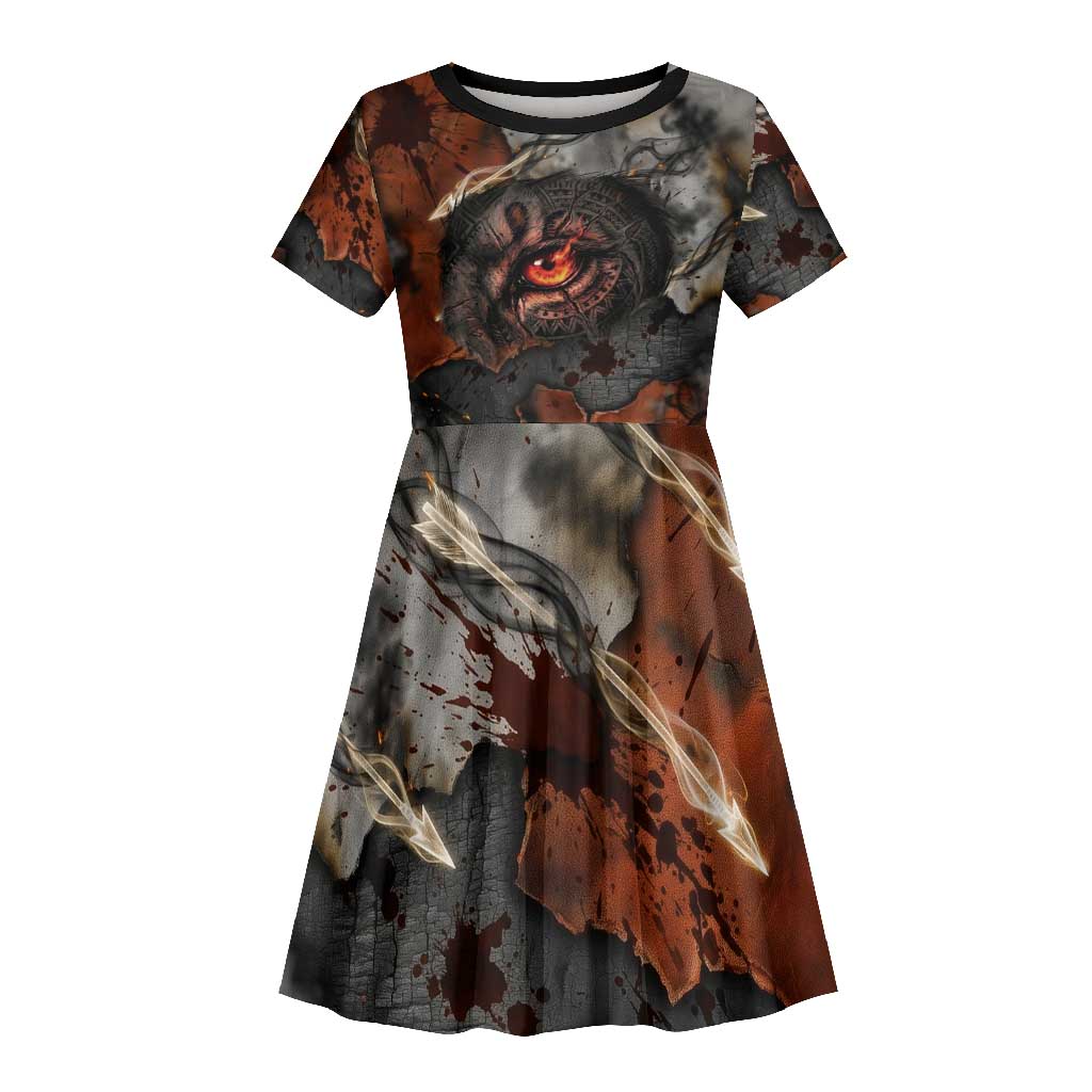 Menhit Egyptian Kid Short Sleeve Dress Warrior Goddess Fiery Lion Eye Arrows and Blood Battle