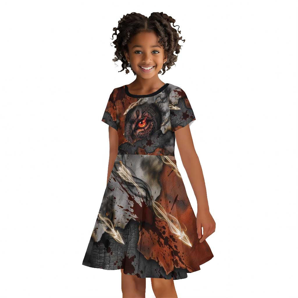 Menhit Egyptian Kid Short Sleeve Dress Warrior Goddess Fiery Lion Eye Arrows and Blood Battle