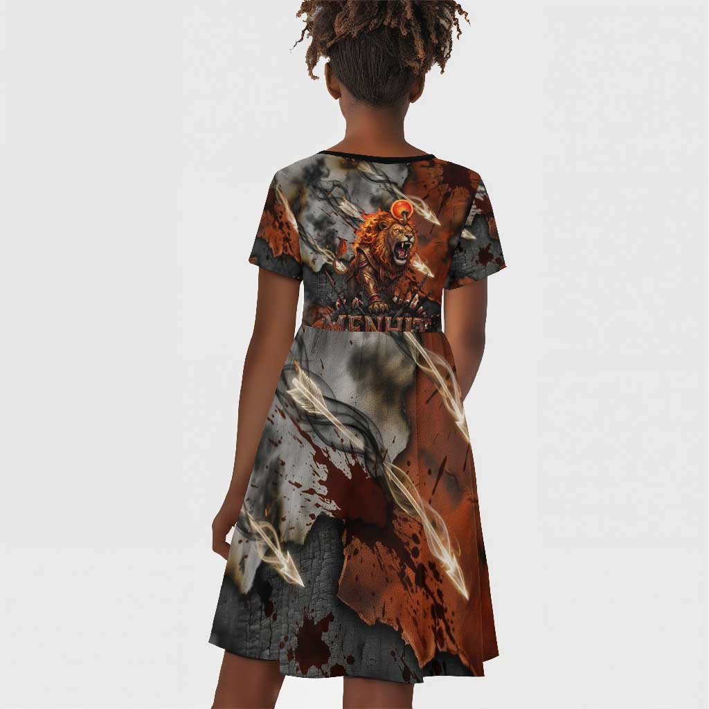 Menhit Egyptian Kid Short Sleeve Dress Warrior Goddess Fiery Lion Eye Arrows and Blood Battle