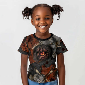 Menhit Egyptian Kid T shirt Warrior Goddess Fiery Lion Eye Arrows and Blood Battle