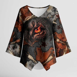 Menhit Egyptian Kimono Sleeve Blouse Warrior Goddess Fiery Lion Eye Arrows and Blood Battle