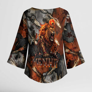 Menhit Egyptian Kimono Sleeve Blouse Warrior Goddess Fiery Lion Eye Arrows and Blood Battle