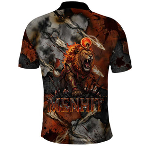 Menhit Egyptian Polo Shirt Warrior Goddess Fiery Lion Eye Arrows and Blood Battle