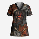 Menhit Egyptian Scrub Top Warrior Goddess Fiery Lion Eye Arrows and Blood Battle