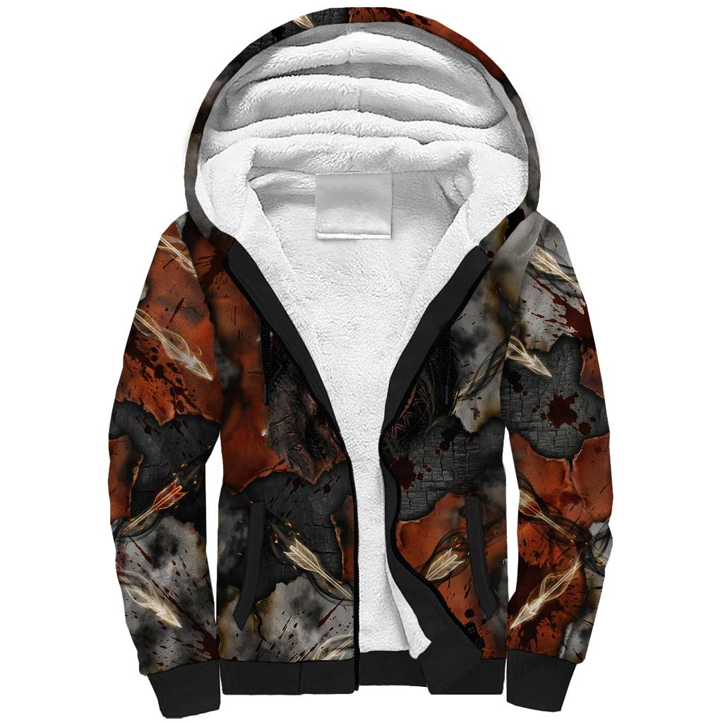 Menhit Egyptian Sherpa Hoodie Warrior Goddess Fiery Lion Eye Arrows and Blood Battle