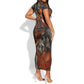 Menhit Egyptian Short Sleeve Bodycon Dress Warrior Goddess Fiery Lion Eye Arrows and Blood Battle