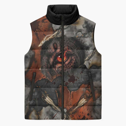 Menhit Egyptian Sleeveless Puffer Jacket Warrior Goddess Fiery Lion Eye Arrows and Blood Battle