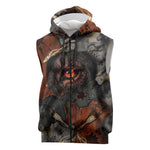 Menhit Egyptian Sleeveless Zip Hoodie Warrior Goddess Fiery Lion Eye Arrows and Blood Battle