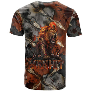 Menhit Egyptian T shirt Warrior Goddess Fiery Lion Eye Arrows and Blood Battle